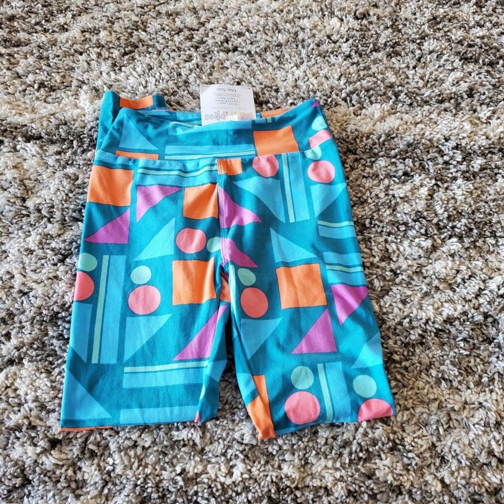 LuLaRoe Women's (OS) One Size Leggings Blue Geometric Shapes NEW With Tags